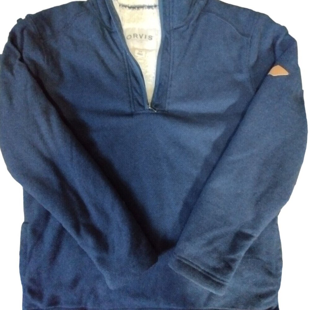 Orvis Mens‎ Lined Quarter 1/4 Zip Pullover Blue Medium